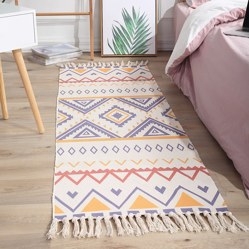 Tapis de motif géométrique tribal bohème tapis de coton multicolore de coton non glip