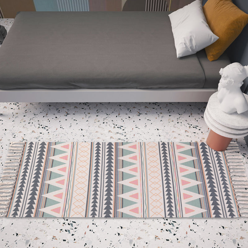 Bohemian Tribal Geometrisches Muster Teppich mehrfarbiger Baumwollteppich nicht rutschtierfreundlicher Waschmaschine Teppich für Schlafzimmer