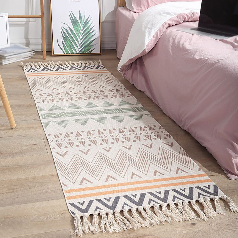 Bohemian Tribal Geometric Pattern Rug Multicoloured Cotton Rug Non-Slip Pet Friendly Washable Area Rug for Bedroom