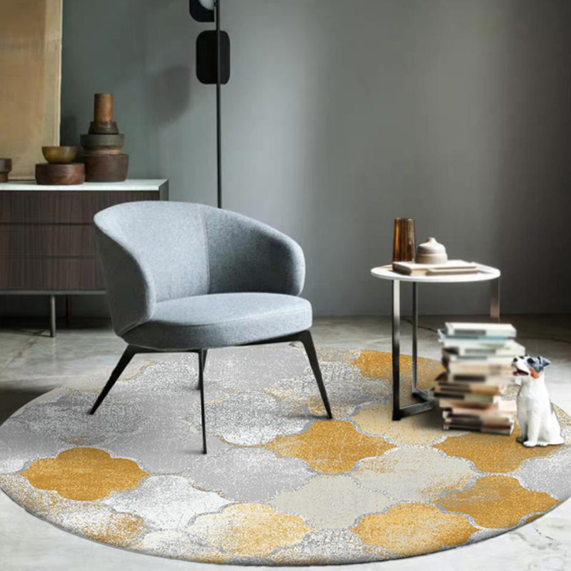 Gold Geometrical Ogee Pattern Rug Synthetics Moroccan Area Carpet Washable Pet Friendly Rug for Decoration