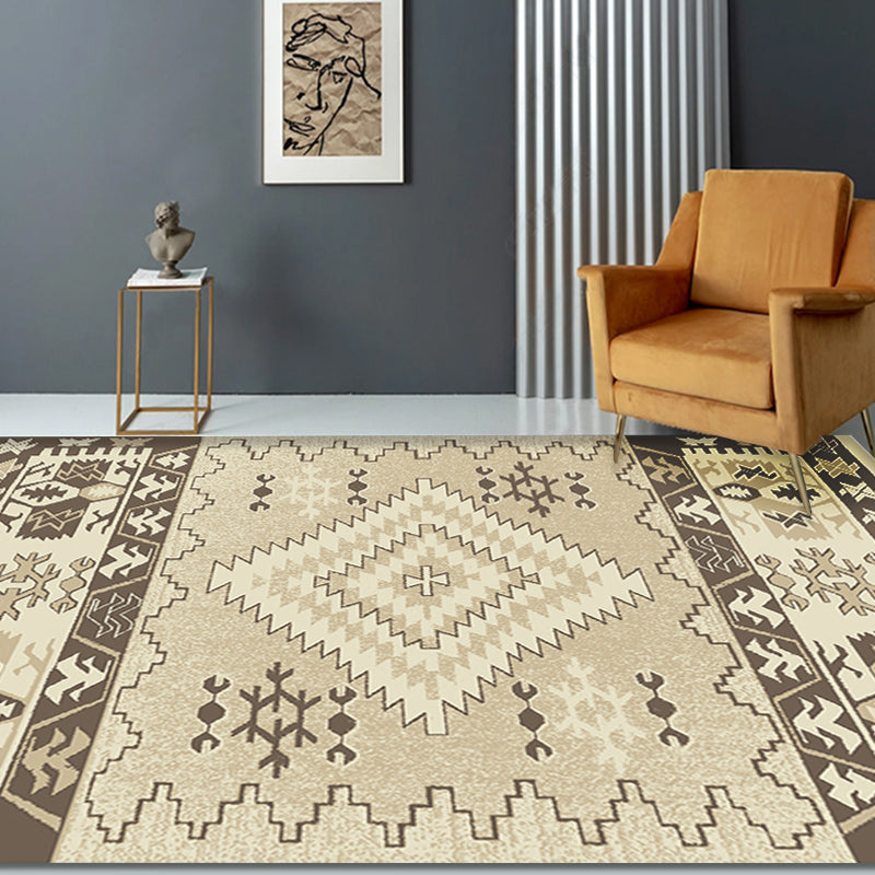 Brown and Blue Bohemian Rug Synthetics Tribal Rhombus Pattern Rug Pet Friendly Washable Non-Slip Area Rug for Decoration