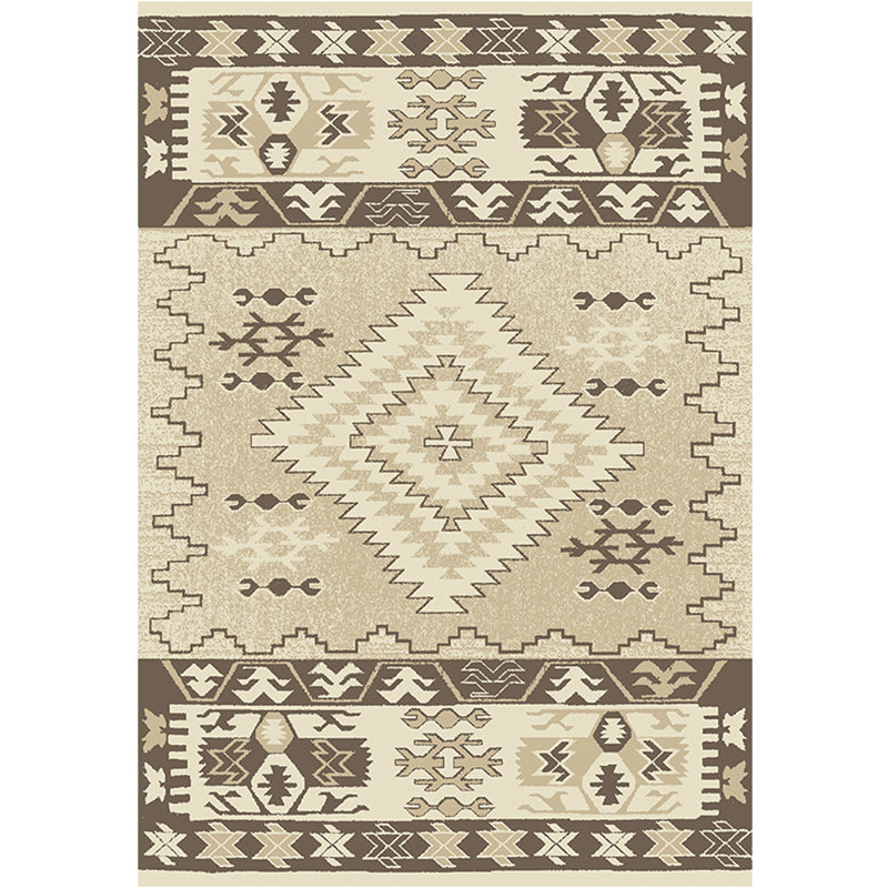 Brown and Blue Bohemian Rug Synthetics Tribal Rhombus Pattern Rug Pet Friendly Washable Non-Slip Area Rug for Decoration