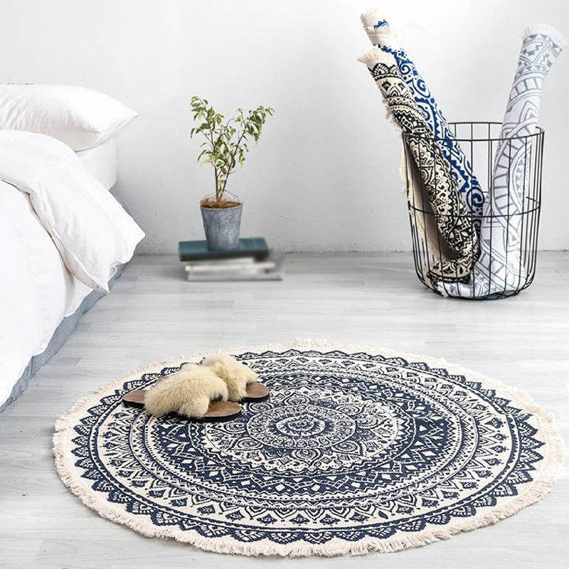 Moroccan Tribal Flower Pattern Rug Multicolor Cotton Rug Non-Slip Pet Friendly Washable Area Rug for Bedroom