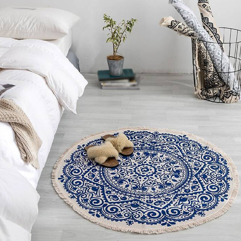 Moroccan Tribal Flower Pattern Rug Multicolor Cotton Rug Non-Slip Pet Friendly Washable Area Rug for Bedroom