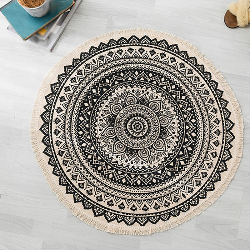 Moroccan Tribal Flower Pattern Rug Multicolor Cotton Rug Non-Slip Pet Friendly Washable Area Rug for Bedroom