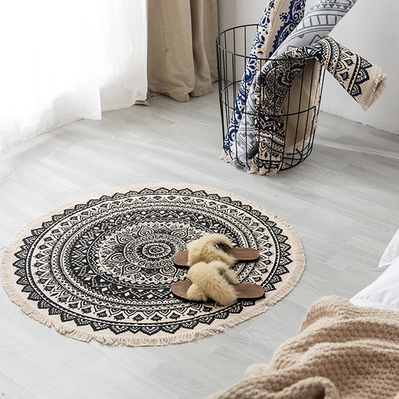 Moroccan Tribal Flower Pattern Rug Multicolor Cotton Rug Non-Slip Pet Friendly Washable Area Rug for Bedroom