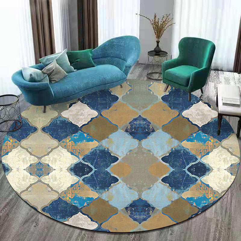 Tapis de zone marocaine bleu polyester albany géométrique motif de motif de tapis pour animaux de compagnie sans glissement lavable tapis pour chambre à coucher