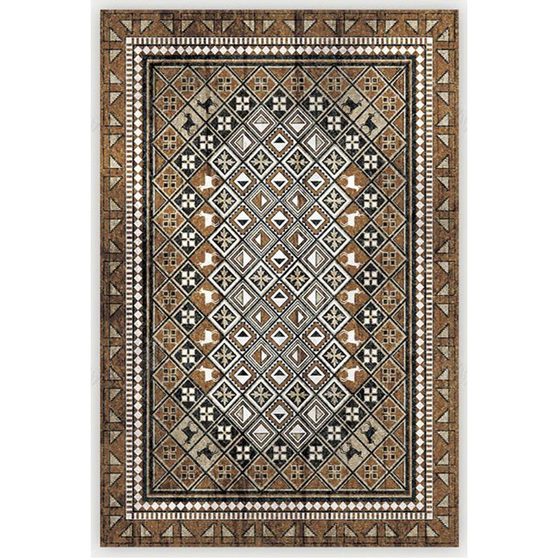 Moroccan Home Rug Brown Tribal Geometrical Pattern Rug Polyester Washable Non-Slip Pet Friendly Area Rug