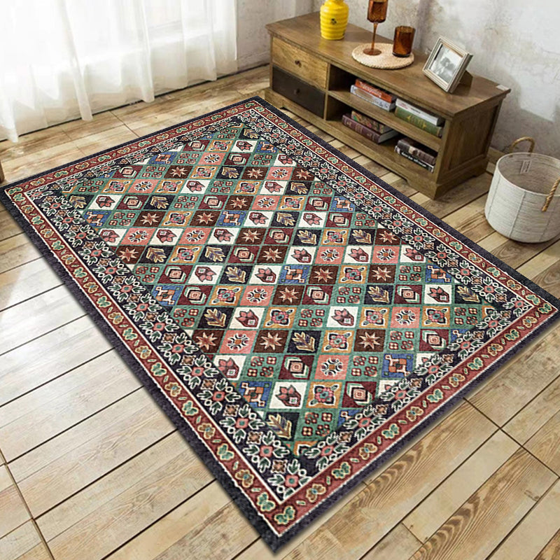 Moroccan Home Rug Brown Tribal Geometrical Pattern Rug Polyester Washable Non-Slip Pet Friendly Area Rug