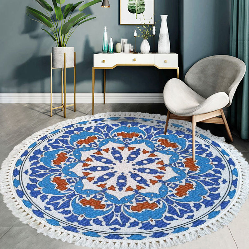 Multicoloured Floral Pattern Rug Flax Moroccan Rug Pet Friendly Washable Non-Slip Area Rug for Living Room