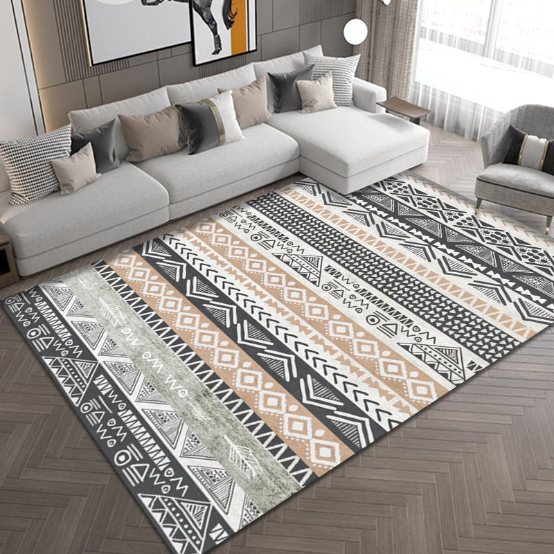 Multi-Colored Home Rug Bohemian Tribal Geometrical Pattern Rug Synthetics Machine Washable Non-Slip Backing Area Rug