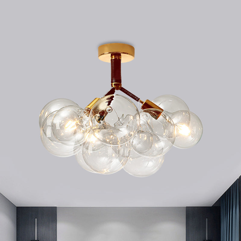 Contemporary Bubble Shape Semi Flush Ceiling Light Clear Glass Ceiling Lamp for Foyer Corridor