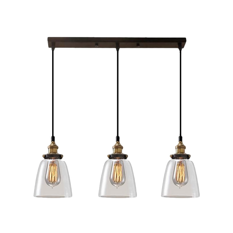 Cone/Bowl Smoked Glass Multi-Light Pendant Industrial 3-Light Coffee Shop Hanging Lamp, Linear/Round Canopy