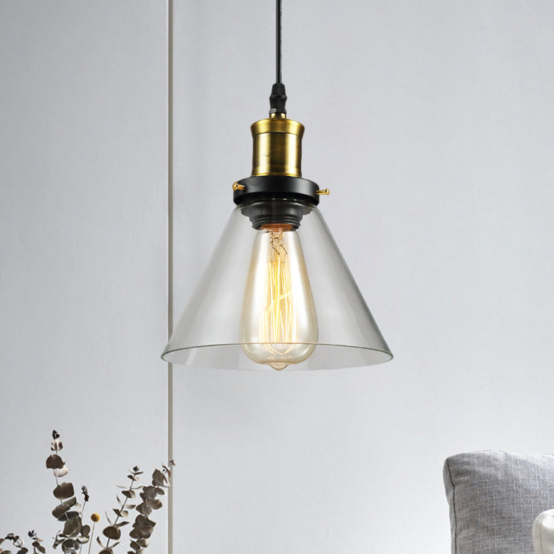 Brass 1 Light Hanging Ceiling Light Vintage Clear Glass Cone/Globe Pendants Lighting for Living Room