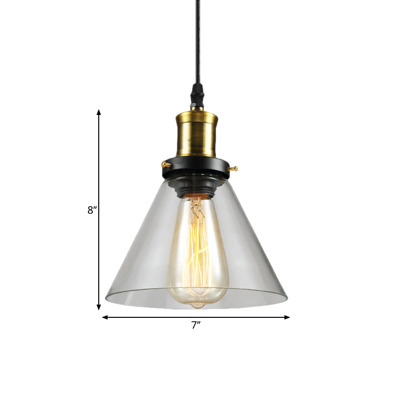 Brass 1 Light Hanging Ceiling Light Vintage Clear Glass Cone/Globe Pendants Lighting for Living Room