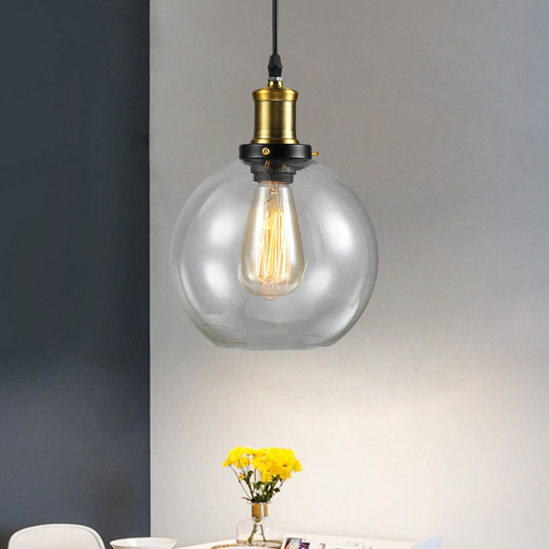 Brass 1 Light Hanging Ceiling Light Vintage Clear Glass Cone/Globe Pendants Lighting for Living Room