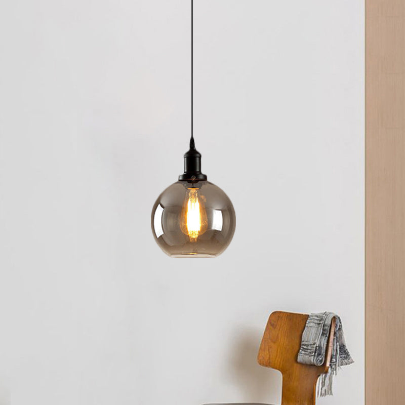 Black 1 Light Pendant Ceiling Light Farmhouse Smoked Glass Globe Lighting Fixture