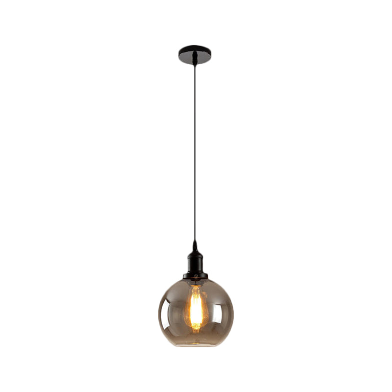 Black 1 Light Pendant Ceiling Light Farmhouse Smoked Glass Globe Lighting Fixture