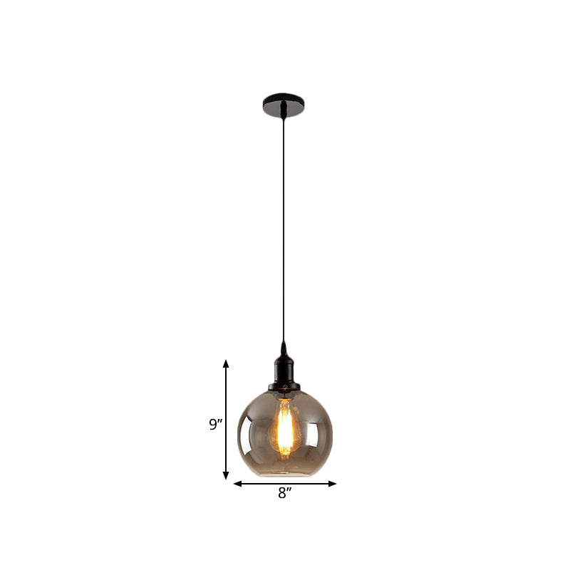 Black 1 Light a sospensione a sospensione Brumpy Farmhouse Smoked Glass Globe Apparecchiatura