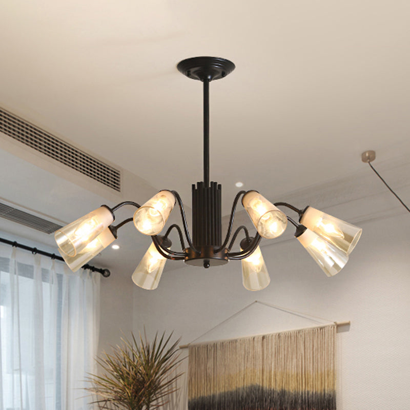 Gla -sich verjüngter Schattenhänge anhängender helles Wohnzimmer 3/6/8 Lichter moderne Metallzweige Kronleuchter Licht in Schwarz