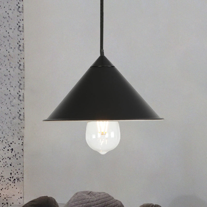 Contemporary Style Cone Ceiling Lamp 1 Bulb Metal Suspended Light in Black/Grey/Pink for Kitchen