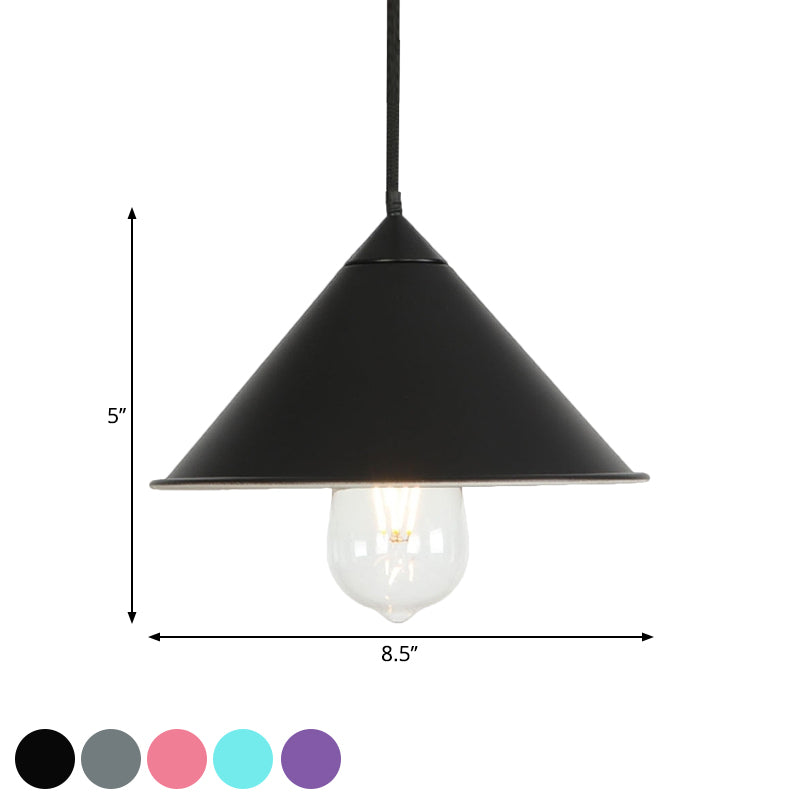 Contemporary Style Cone Ceiling Lamp 1 Bulb Metal Suspended Light in Black/Grey/Pink for Kitchen