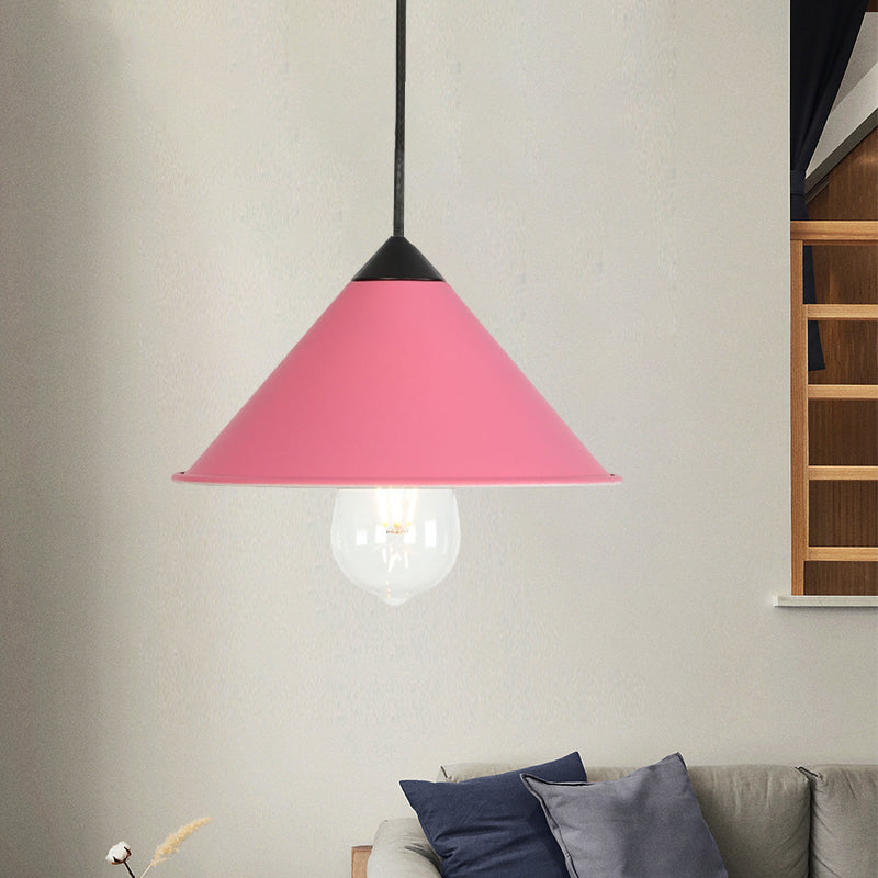 Contemporary Style Cone Ceiling Lamp 1 Bulb Metal Suspended Light in Black/Grey/Pink for Kitchen