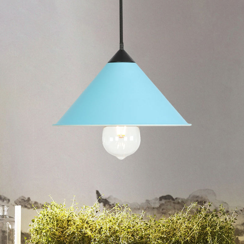 Contemporary Style Cone Ceiling Lamp 1 Bulb Metal Suspended Light in Black/Grey/Pink for Kitchen