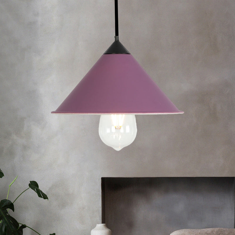 Contemporary Style Cone Ceiling Lamp 1 Bulb Metal Suspended Light in Black/Grey/Pink for Kitchen