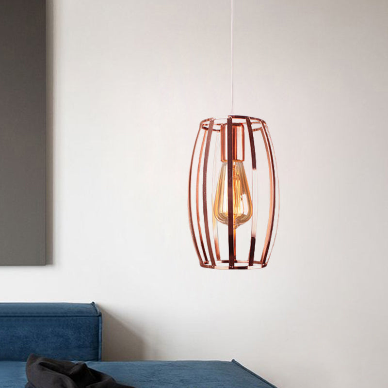 Copper Wire Cage Pendant Light Retro Stylish Metal 1 Head Kitchen Hanging Lamp with Oval Shade