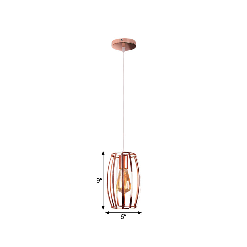 Copper Wire Cage Pendant Light Retro Stylish Metal 1 Head Kitchen Hanging Lamp with Oval Shade