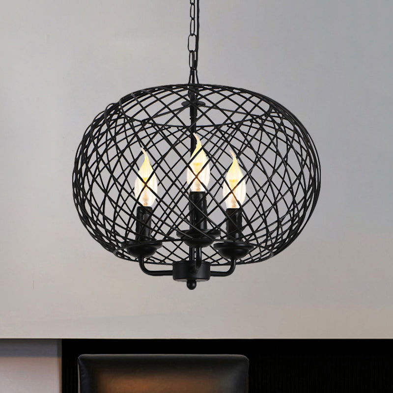 Schwarze 3 Lampen hängende Kronleuchterlampe Industrial Metall Mesh Drum Shade Deckenleuchte für Esszimmer