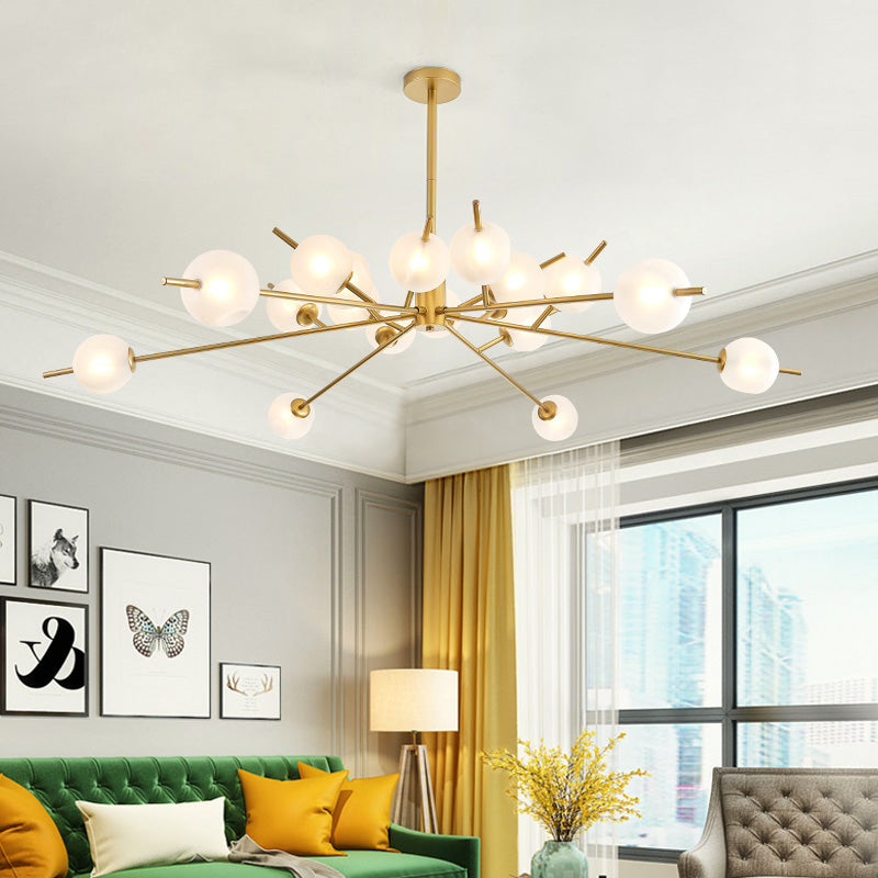 Post Modern Black/Gold Branch Chandelier with Bubble Shade 18 Lights Frosted Glass Hanging Lamp