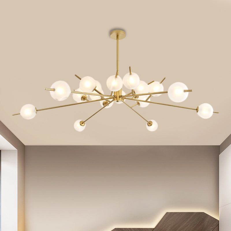 Post Modern Black/Gold Branch Chandelier with Bubble Shade 18 Lights Frosted Glass Hanging Lamp