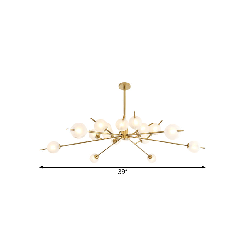 Post Modern Black/Gold Branch Chandelier with Bubble Shade 18 Lights Frosted Glass Hanging Lamp