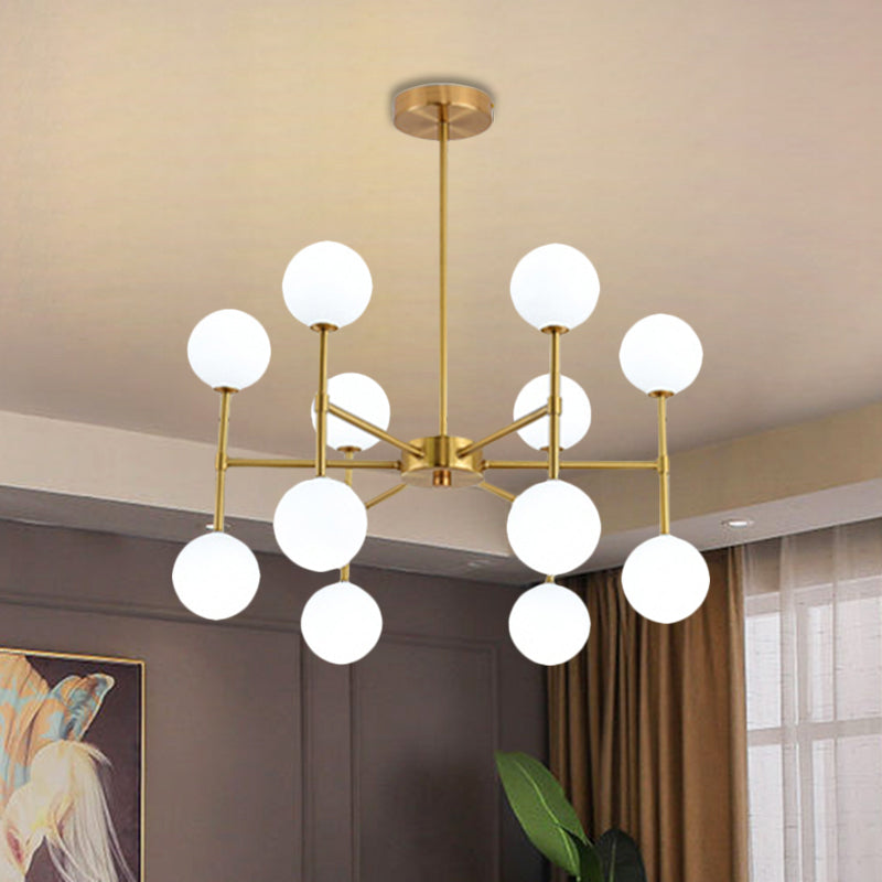 Bubble Shade Living Room Chandelier Lighting Opal Glass 12 Light Modern Ceiling Pendant in Black/Gold