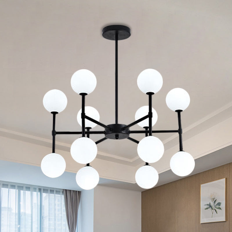 Bubble Shade Living Room Chandelier Lighting Opal Glass 12 Light Modern Ceiling Pendant in Black/Gold