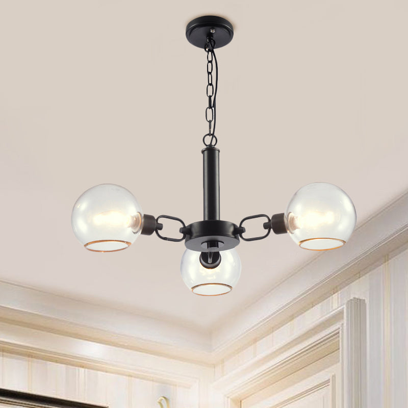 Post Modern Globe Shade Chandelier 3/6 Light Ceiling Pendant in Black/Gold/White for Living Room