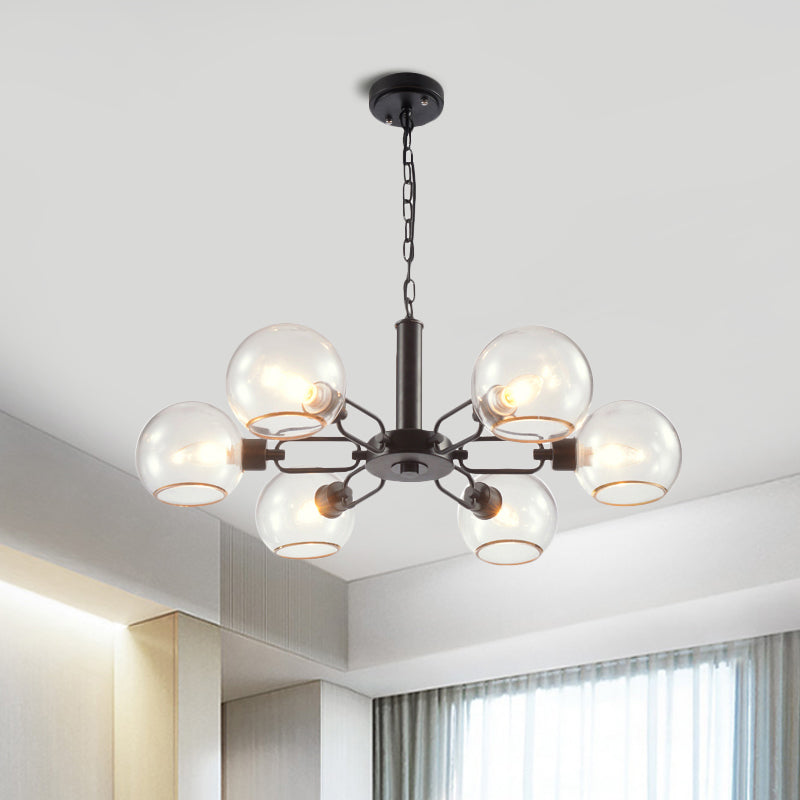 Post Modern Globe Shade Chandelier 3/6 Light Ceiling Pendant in Black/Gold/White for Living Room