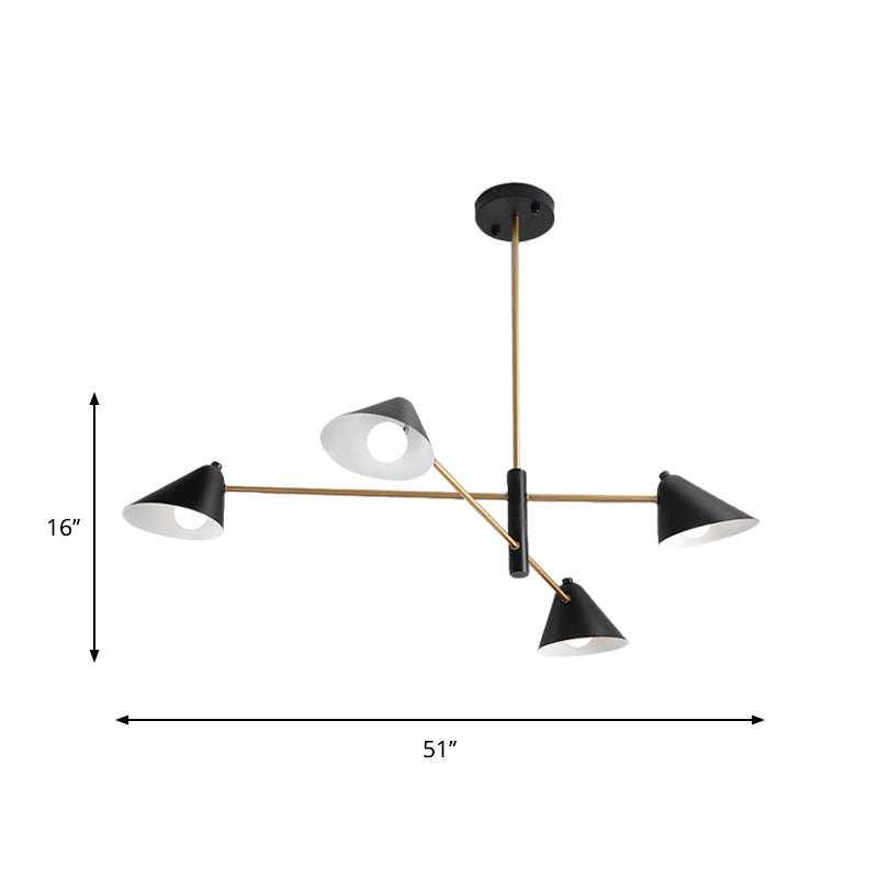 Black Cone Shade Chandelier Light 4/6/8 Lumières Métal contemporain lampe suspendue pour le salon