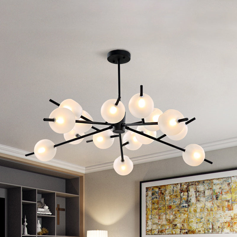 Post Modern Bubble Pendant Light 12/15 Lights Frosted Glass Hanging Chandelier in Black/Gold