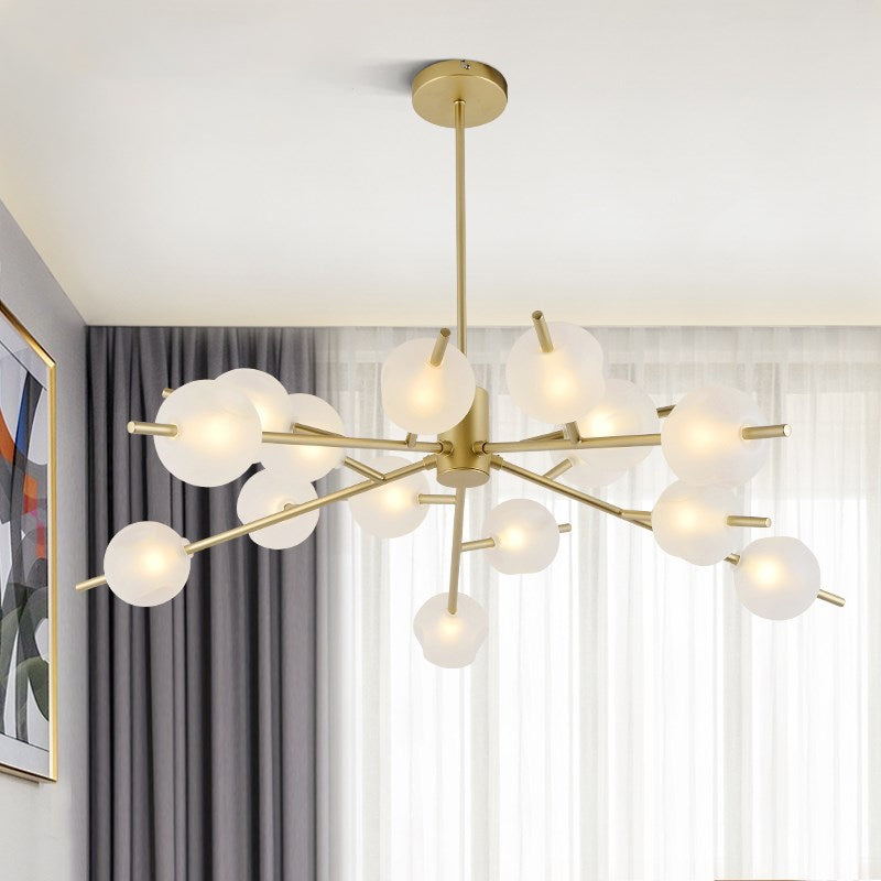 Post Modern Bubble Pendant Light 12/15 Lights Frosted Glass Hanging Chandelier in Black/Gold