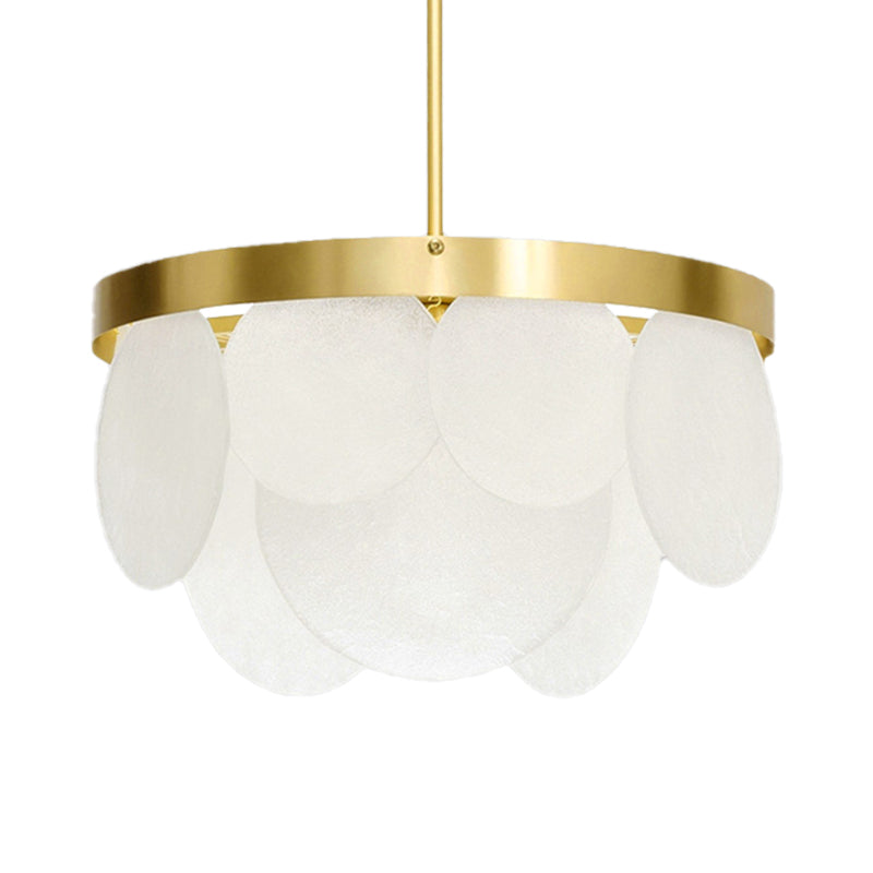 18"/23.5"/31.5" Wide Golden Round Ceiling Pendant Modern 4 Lights Frosted Glass Chandelier