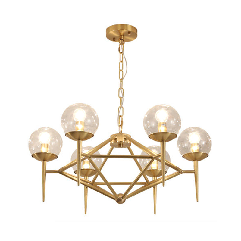 Globe Clear Glass Chandelier Post Modern 6/8 Lights Gold Hanging Light Fixture with Diamond Design