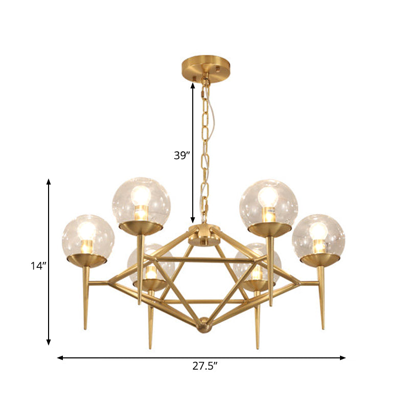 Globe Clear Glass Chandelier Post Modern 6/8 Lights Gold Hanging Light Fixture with Diamond Design