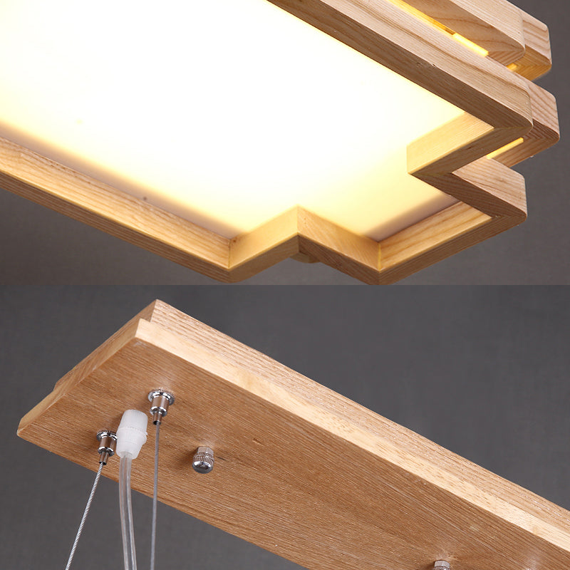 5-stufig Rechteck hängen hängendes Holz Nordic Stylish LED Pendellicht in Beige für Teestation