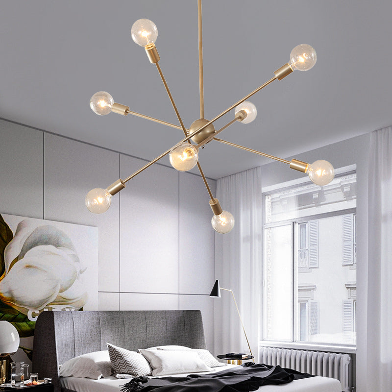 Elegant Style Line Hanging Light Multi-Head Metal Chandelier in Gold Finish for Dining Table