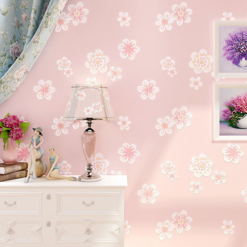 20.5" x 31' Flowers Wallpaper for Girl's Bedroom Blossoms Wall Art in Pink, Stain-Resistant