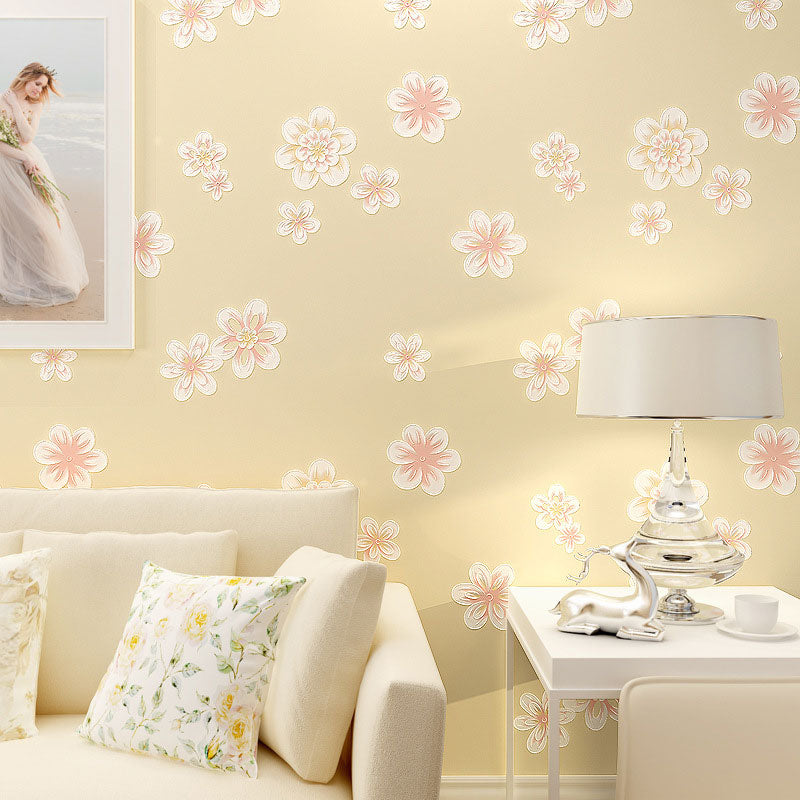 20.5" x 31' Flowers Wallpaper for Girl's Bedroom Blossoms Wall Art in Pink, Stain-Resistant