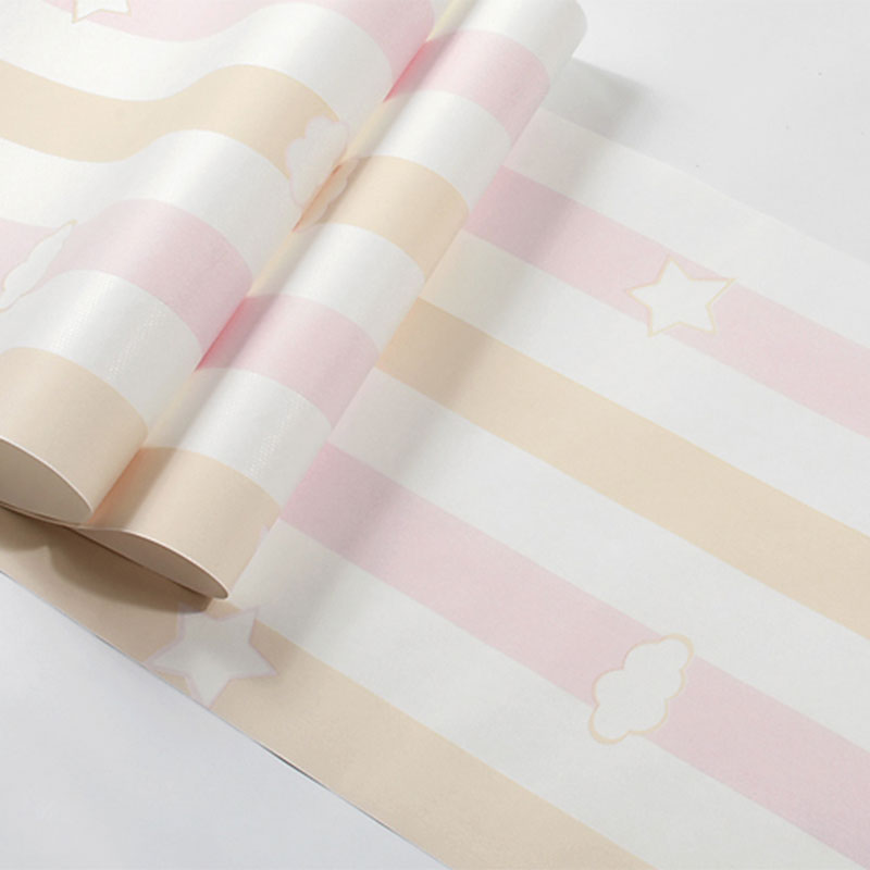 33' x 20.5" Stripe Wallpaper for Children Cloud Wall Art in Soft Color for Kids, Stain-Resistant